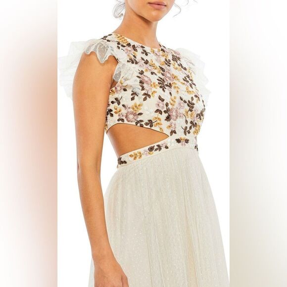 Mac Duggal 35106 Floral Embroidered Tiered Cutout Maxi Dress / size 12 - Picture 4 of 9